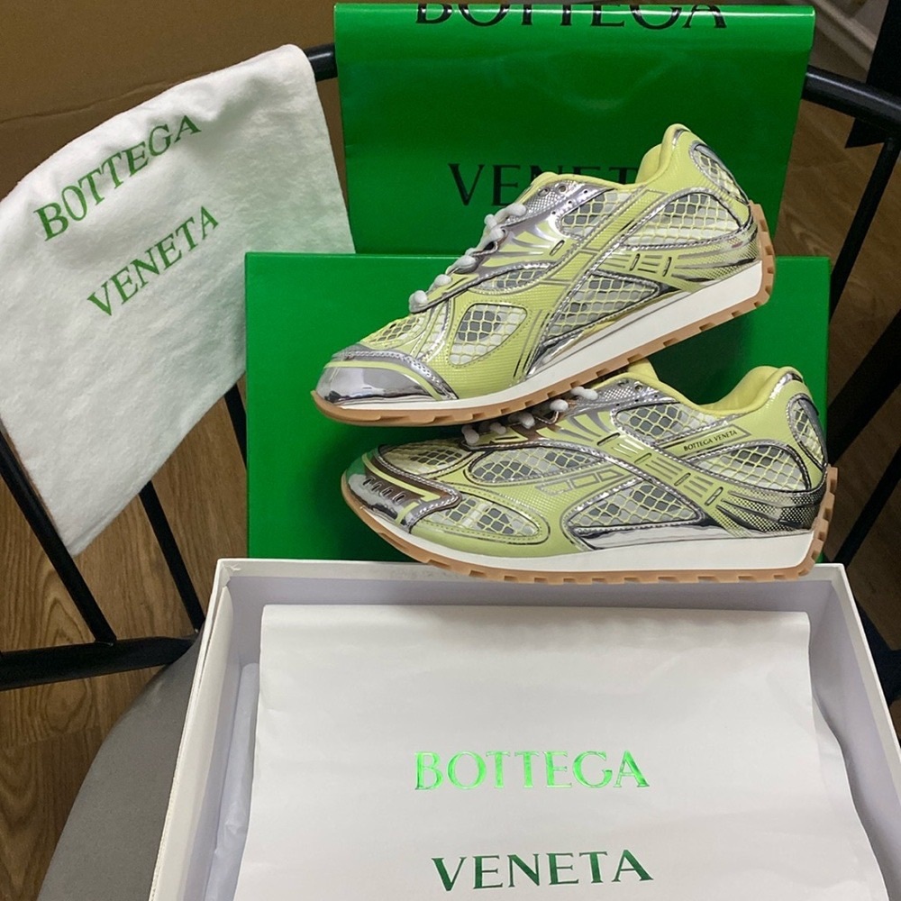 Bottega Veneta Women's Metallic Silver and Lime Sneakers